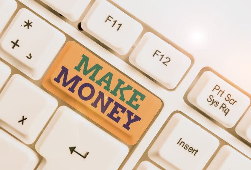 Close-up of a keyboard with a Make money keyboard key